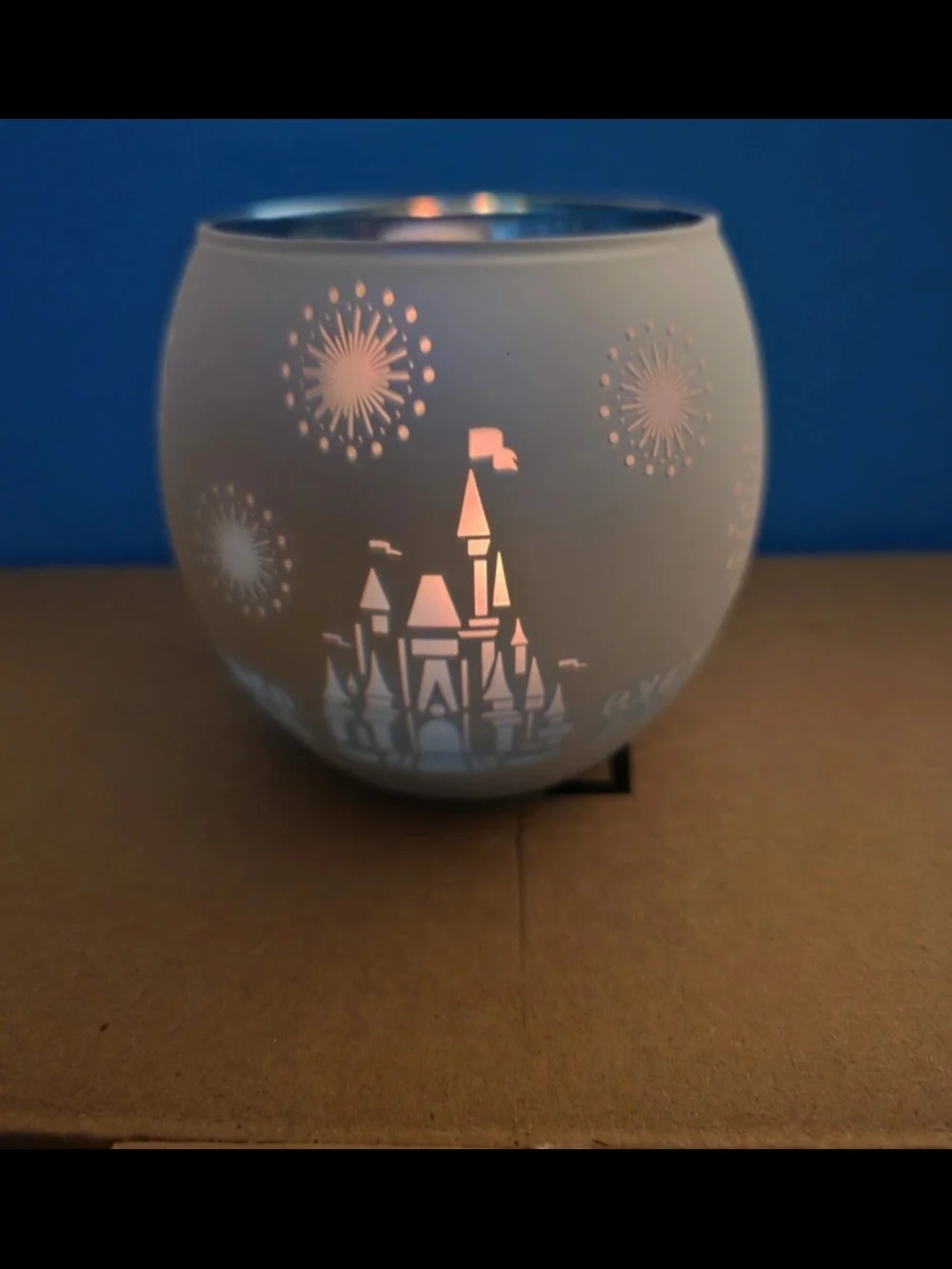 Disney Parks/ Cinderella Castle Blue And White See Through Votive Holder.